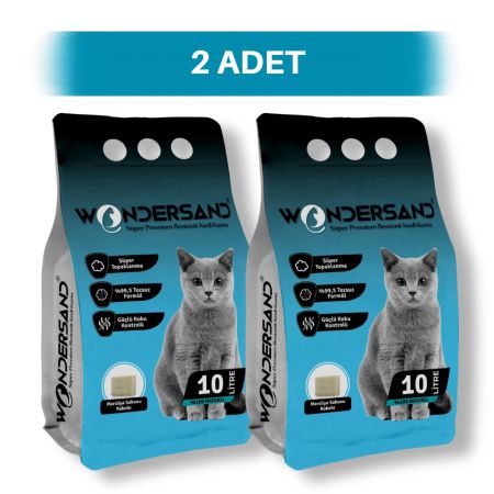 WonderSand Marsilya Sabunu Kokulu İnce Taneli Topaklanan Beyaz Bentonit Kedi Kumu 2 x 10 lt