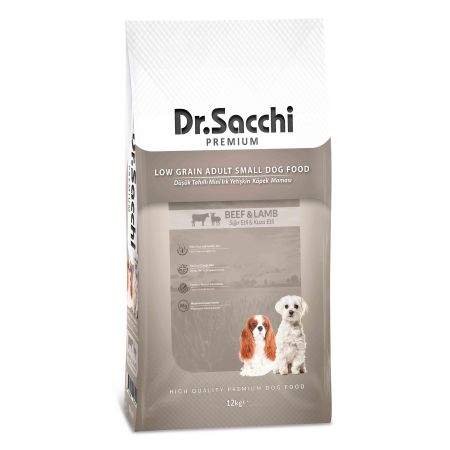 Dr.Sacchi Premium Düşük Tahıllı Sığır Etli ve Kuzu Etli Küçük Irk Köpek Maması  12 Kg