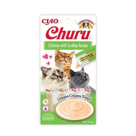 Inaba Ciao Churu Cream Tavuklu ve Deniz Taraklı Sıvı Kedi Ödül Maması 14 Gr 4 Adet