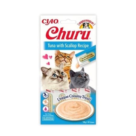 Inaba Ciao Churu Cream Ton Balıklı ve Deniz Taraklı Sıvı Kedi Ödül Maması 14 Gr 4 Adet