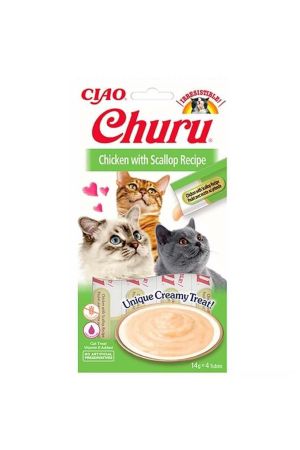 Ciao Churu Cream Tavuklu ve Deniz Taraklı Kedi Ödül Kreması 4x14 Gr
