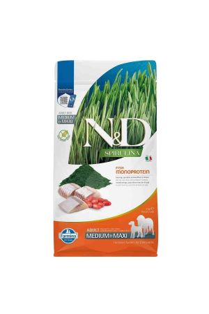 N&D Spirulina Ringa Balıklı Medium Maxi Yetişkin Köpek Maması 2 Kg