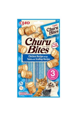 Ciao Churu Bites Tavuk Sargılı Deniz Taraklı ve Ton Balıklı Kedi Ödül Kreması 3x10 Gr