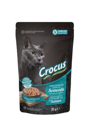 Crocus Tahılsız Somonlu Jöleli Kısırlaştırılmış Kedi Konserve Maması 85 Gr