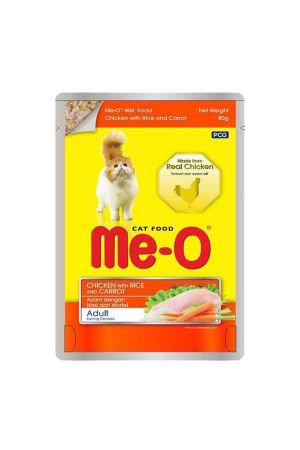 Me-O Pouch Tavuklu Pirinçli ve Havuçlu Yetişkin Kedi Konserve Maması 80 Gr