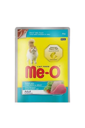 Me-O Pouch Tavuk ve Ton Balığı Parçalı Yetişkin Kedi Konserve Maması 80 Gr