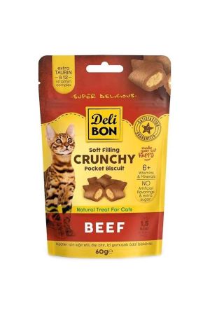 Delibon Chrunchy Sığır Etli İçi Dolgulu Kedi Ödül Bisküvisi 60 Gr