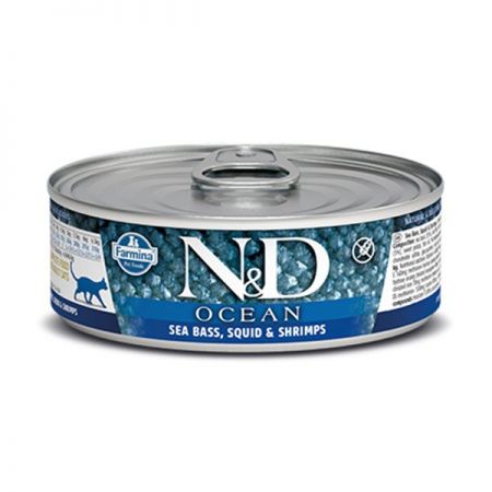 N&D Ocean Levrek Mürekkep Balık ve Karidesli Kedi Konservesi 80 Gr