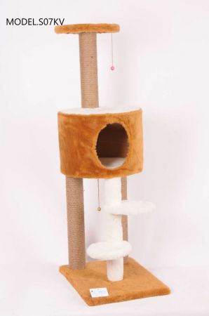 Cat Hause S07 İki Katlı Basamaklı Yuvalı Kedi Tırmalama Evi Kahverengi 128 Cm