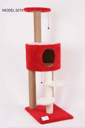 Cat Hause S07 Üst Oval Merdivenli Kedi Tırmalama Kırmızı 128 Cm