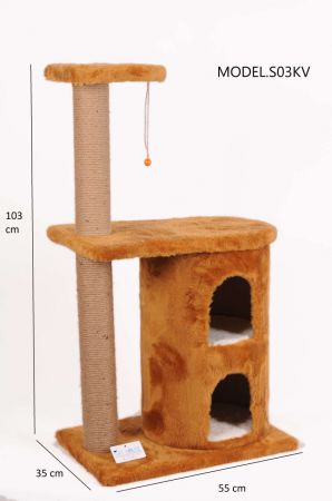 Cat Hause S03 İki Yuvalı Kedi Tırmalama Evi Kahverengi 103 Cm