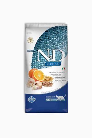 N&D Ocean Morina Balığı, Kılçıksız Buğday, Yulaf & Portakal Yetişkin Kedi Maması 10 Kg