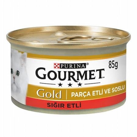 Gourmet Gold Parça Etli Soslu Sığır Etli Yetişkin Kedi Konservesi 24 Adet 85 Gr