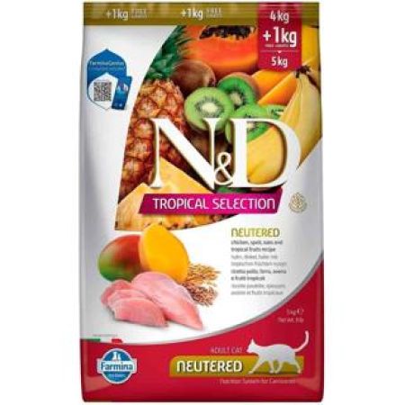 N&D Tropical Selection Tavuklu Kısırlaştırılmış Kedi Maması 4 KG + 1 KG Hediyeli