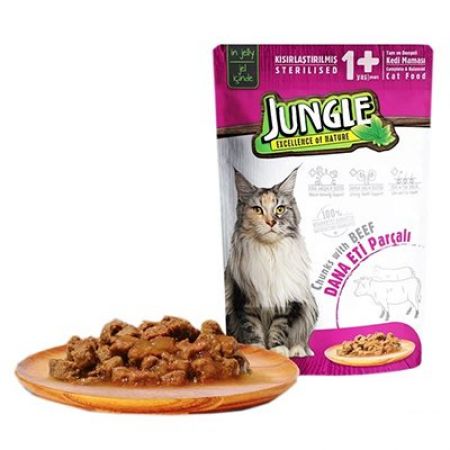 Jungle Biftekli Pouch Yetişkin Kısırlaştırılmış Konserve Kedi Maması 85 Gr
