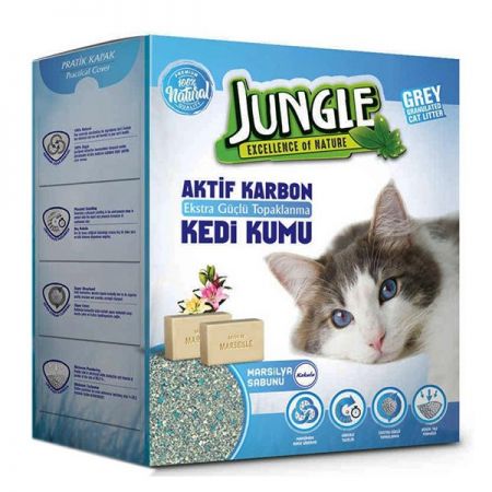 Jungle İnce Taneli Karbonlu ve Marsilya Sabunlu Topaklanan Kedi Kumu 6 Lt