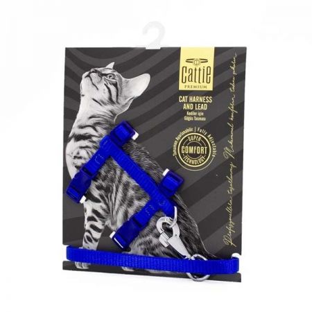 Cattie Kedi Göğüs ve Gezdirme Tasma Takımı Mavi 1x25-40 Cm