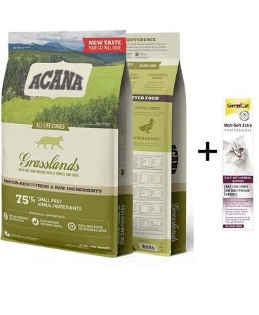 Acana Grasslands Ördekli Tahılsız Kedi Maması 1,8kg + (Gimcat Malt Extra 100 g)