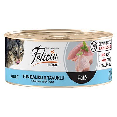 Felicia Tahılsız Ton Balıklı Tavuklu Kıyılmış Yetişkin Konserve Kedi Maması 85 Gr