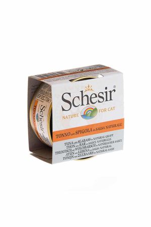 Schesir Et Suyu İçerisinde Ton Balıklı ve Levrekli Kedi Konserve Maması 70 Gr