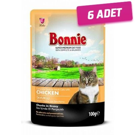 Bonnie Tavuklu Pouch Gravy Yetişkin Kedi Konserve Maması 100 Gr - 6 Adet