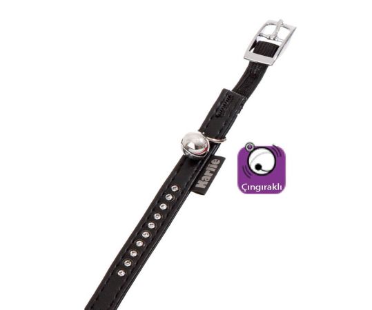 Karlie Siyah Deri Taşlı Kedi Tasma XSmall 30 cm x 11 mm