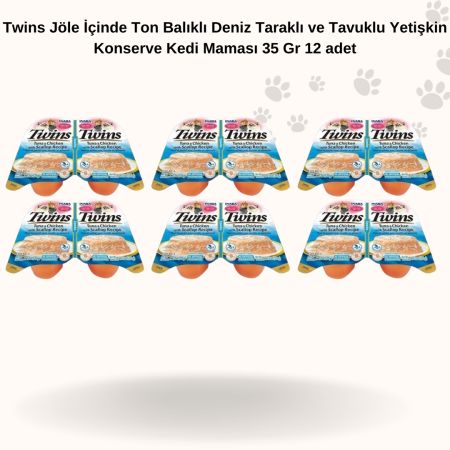 Inaba Twins Jöle İçinde Ton Balıklı Deniz Taraklı ve Tavuklu Yetişkin Konserve Kedi Maması 35 Gr 12 adet