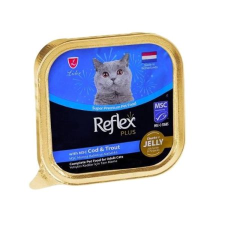 Reflex Plus Jöle İçinde Parça Morina ve Alabalıklı Yetişkin Konserve Kedi Maması 85 Gr