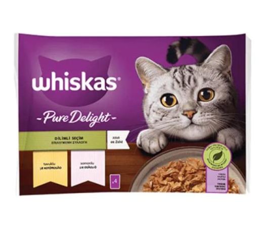 Whiskas Pure Delight Dilimli Seçimler Tavuk - Somon Jöleli Kedi Pounch 4 x 85 GR