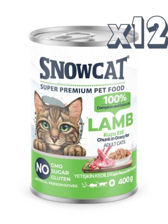 Snow Cat Premium Parça Etli Kuzulu Kedi Konservesi 12 Adet*400 G