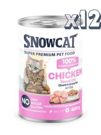 Snow Cat Premium Parça Etli Tavuklu Yavru Kedi Konservesi 12 Adet*400 G