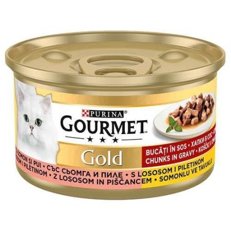 Gourmet Gold Parça Etli Soslu Somon ve Tavuk Kedi Konservesi 24 Adet* 85 Gr