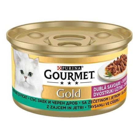 Gourmet Gold Parça Etli Çifte Lezzet Ciğer ve Tavşanlı Kedi Maması 24 Adet*85 Gr