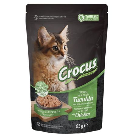 Crocus Pouch Kitten Tahılsız Tavuklu Jöleli Yavru Kedi Yaş Maması 85 gr 