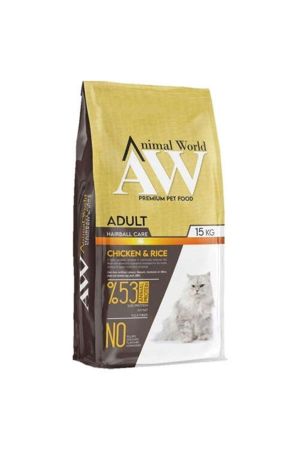 Animal World Hairball Tüy Yumağı Önleyici Tavuklu Kedi Maması 15 Kg