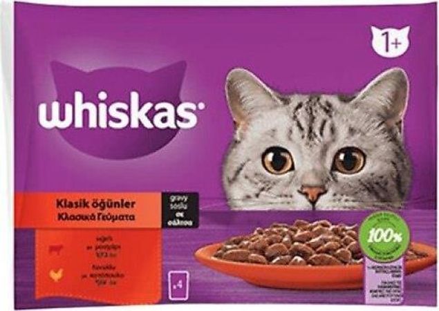 Whiskas Klasik Öğünler Sığır - Tavuk Soslu Kedi Pounch 4 x 85 Gr