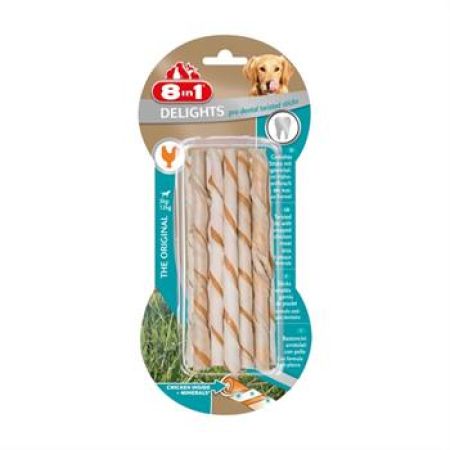 8in1 Delights Pro Dental Twisted Sticks Tavuklu Burgu Çubuğu Köpek Ödülü 55 Gr