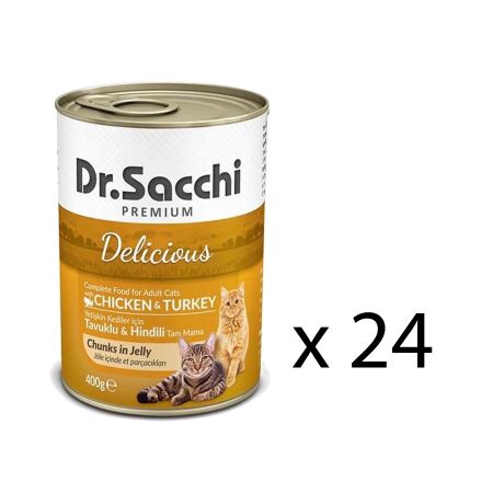 Dr. Sacchi Delicious Tavuklu Ve Hindili Yetişkin Kedi Konservesi 400 g (24 Adet)