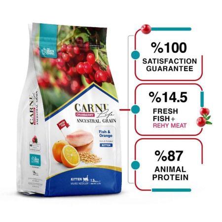 Carni Life Kızılcık Balıklı ve Portakallı Yavru Kedi Maması 1,5 kg