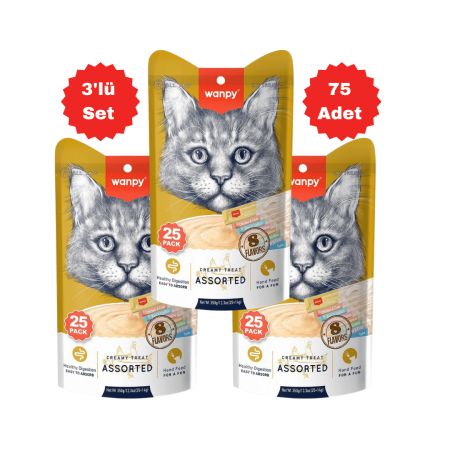 Wanpy Karışık 8 Lezzetli Krema Kedi Ödülü 75 Adet