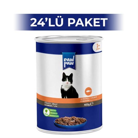 Paw Paw Jelly Somonlu Yeti̇şki̇n Kedi̇ Konserve Maması 400 gr 24 Adet