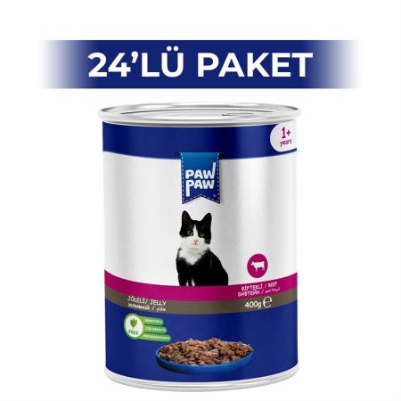 Paw Paw Jelly Bi̇ftekli̇ Yeti̇şki̇n Kedi̇ Konserve Maması 400 gr 24 Adet