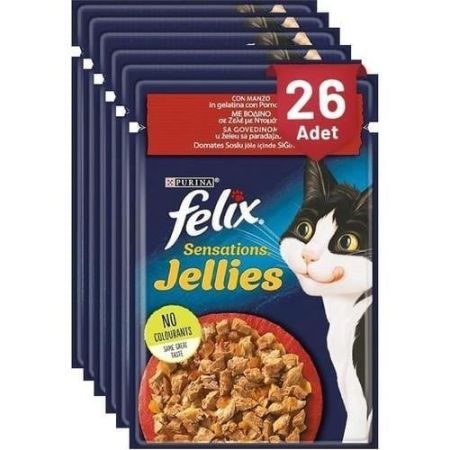 Felix Pouch Sensation Jellies Sığır Etli ve Domatesli Yetişkin Kedi Konservesi 26 Adet 85 Gr