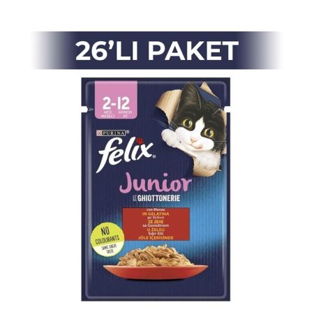 Felix Pouch Jöle İçinde Sığır Etli Yavru Kedi Konservesi 85 gr 26 Adet