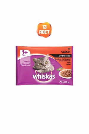 Whiskas Pouch Etli Çeşitleri Kedi Konserve Maması 4x85 Gr x 13 Adet