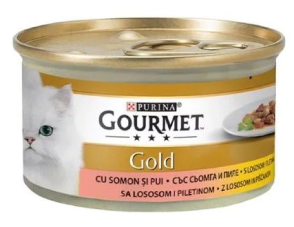 Gourmet Gold Parça Etli Somonlu ve Tavuklu Kedi Konservesi 85gr x 24 Adet