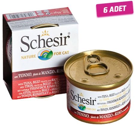 Schesir Ton Balık ve Sığır Etli Naturel Konserve Kedi Maması 85 Gr - 6 Adet