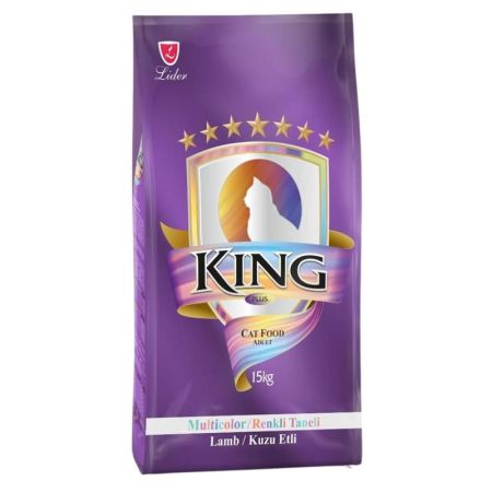 King Multicolor Renkli Taneli Kuzu Etli Yetişkin Kedi Maması 15 kg