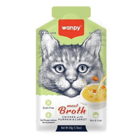 Wanpy Kediler için Bal Kabağı & Havuçlu Tavuk Eti Çorbası 50g