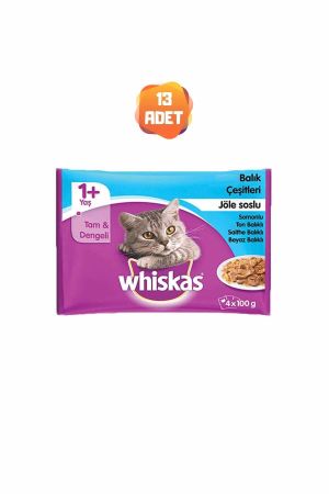 Whiskas Balık Çeşitli Jöleli Kedi Konserve Maması 85 Gr (4lü) 4x85 Gr x 13 Adet